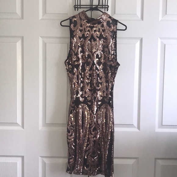 black rose gold dress